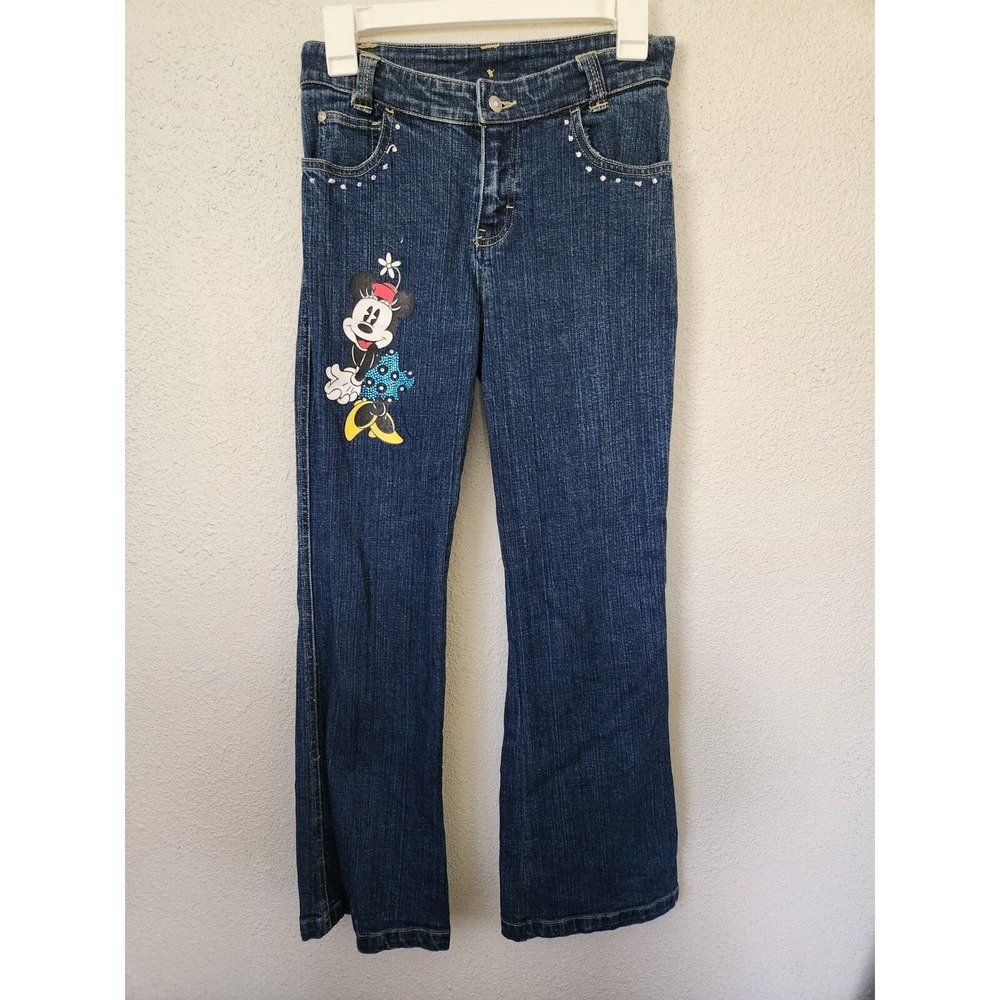Disney Store Girls Blue Stretch Minnie Rhinestone‎ Elastic Waist Flare Jeans 12